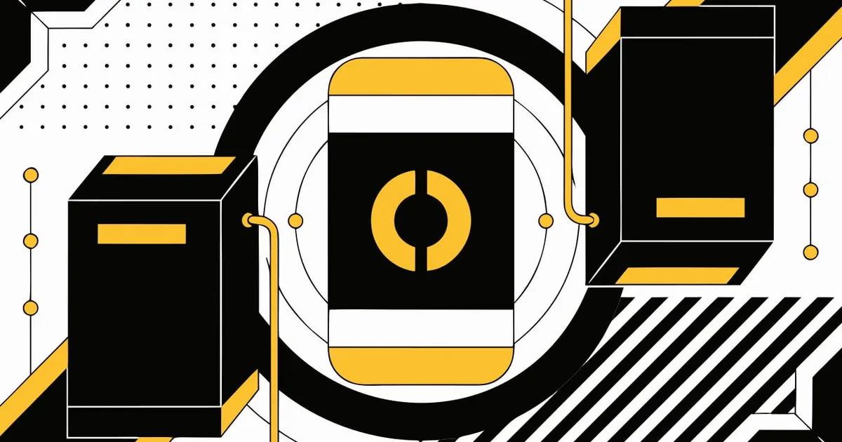 Abstract flat-vector editorial illustration for "Firebase AI Logic Puts Gemini in Apple Foundation Models"