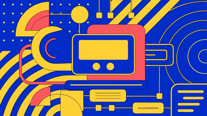 Abstract flat-vector editorial illustration for "GitHub Copilot Joins Vercel's AI SDK on Someone Else's Protocol"