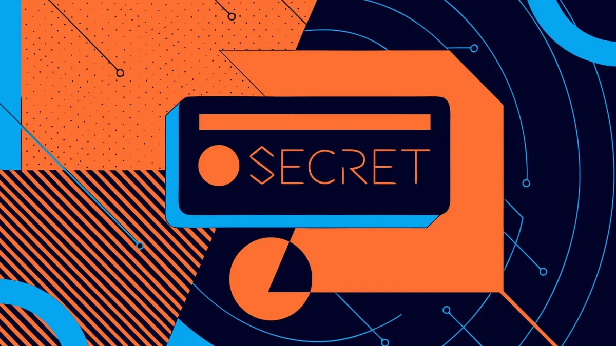 Abstract flat-vector editorial illustration for "Vercel Stops Printing Your Secrets Into Build Logs"