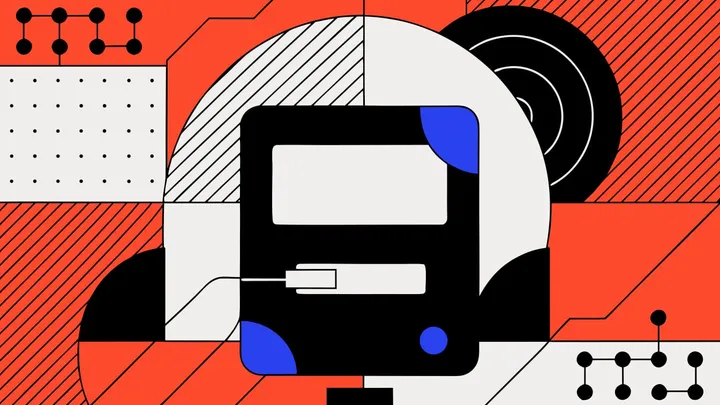 Abstract flat-vector editorial illustration for "Vercel Now Runs Rails, Django and Go Apps From a Plain Dockerfile"